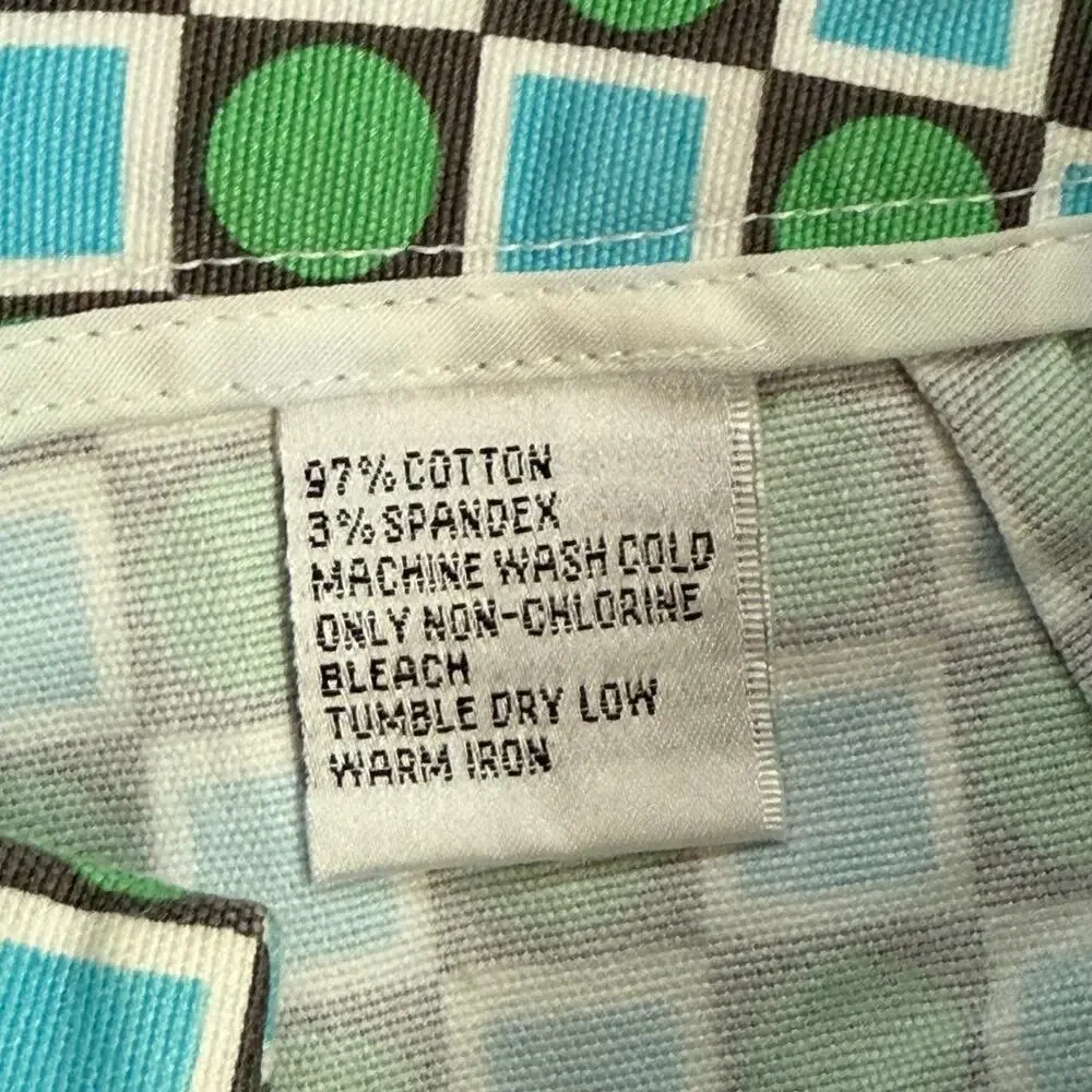 Talbots 8P Green, Blue, Brown Geometric Mod Print‎ Stretch Cotton Cropped Pants